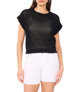 Vince Camuto Sweater Pointelle Crew Neck Short Sleeve Vest | Dillard's | Dillard's