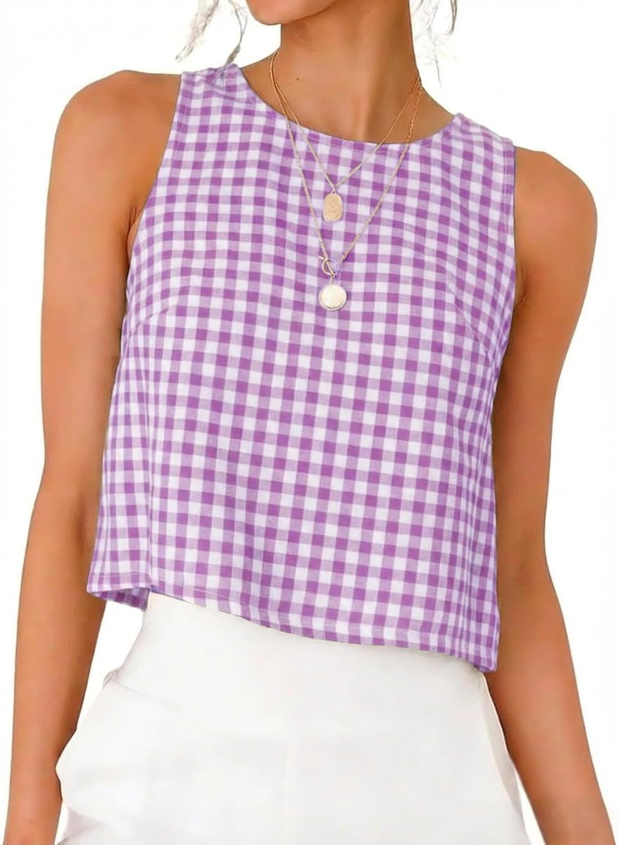 IDEALSANXUN Womens Gingham Top Spring Summer Crop Tank Sleeveless Vest Tops | Amazon (US)
