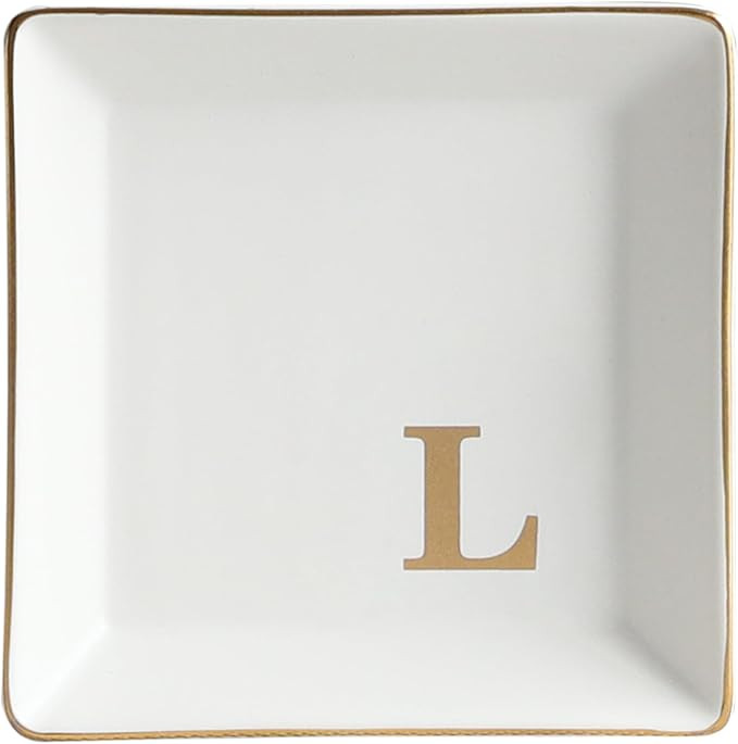 COLLECTIVE HOME - Ceramic Jewelry Tray, Monogram Decorative Trinket Dish for Rings Earrings Neckl... | Amazon (US)