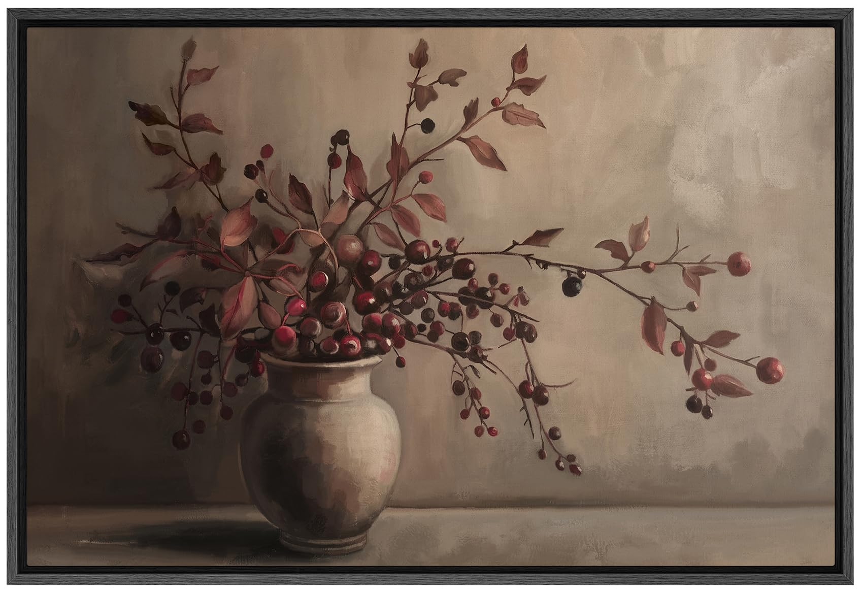 SIGNFORD Framed Canvas Print Wall Art Rustic Berries in Vase Traditional Still Life with Warm Ton... | Amazon (US)