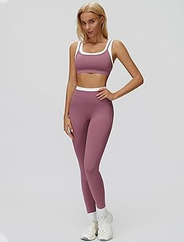 Women 2 Piece Workout U Back Color Block Sports Bra High Waist Active Leggings Yoga Pilates Outfi... | Amazon (US)