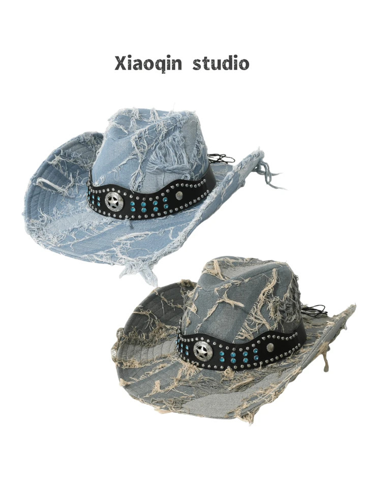 1pc Women's Vintage American Cowgirl Style Rivet Decorated Faux Leather Western Cowboy Hat, Wide ... | SHEIN