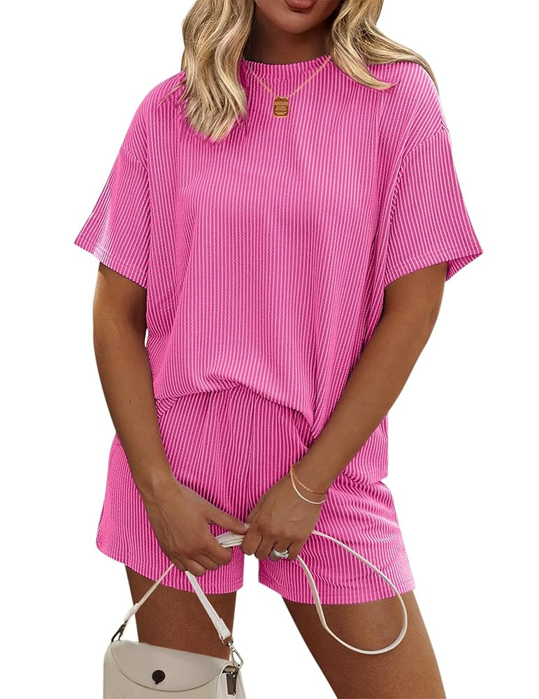 Ekouaer Womens Pajama Sets Short Sleeve Lounge Sets 2 Piece Pjs Tops and Shorts Outfits Matching ... | Amazon (US)
