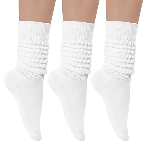 Witwot 3 Pairs Womens Slouch Socks Knee High Tube Scrunch Sock Size 6-11 White | Amazon (US)