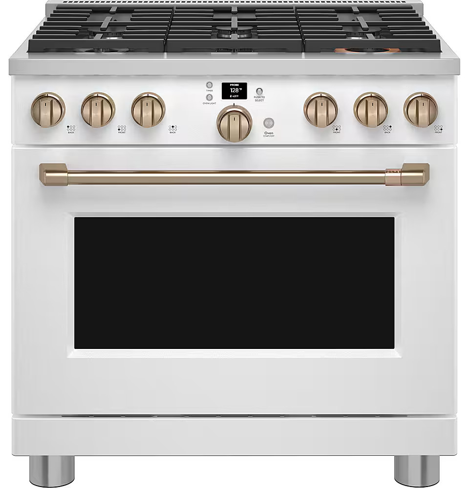 Café 6.2 Cu. Ft. Freestanding Gas Convection Range with 6 Burners, Customizable Matte White CGY3... | Best Buy U.S.