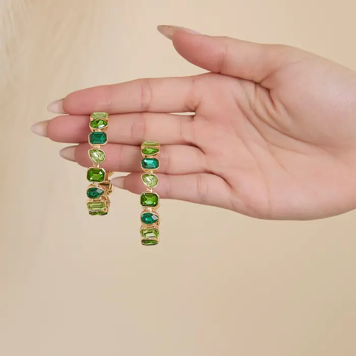 Gold-Tone Green Stone Hoop Earrings | Nordstrom