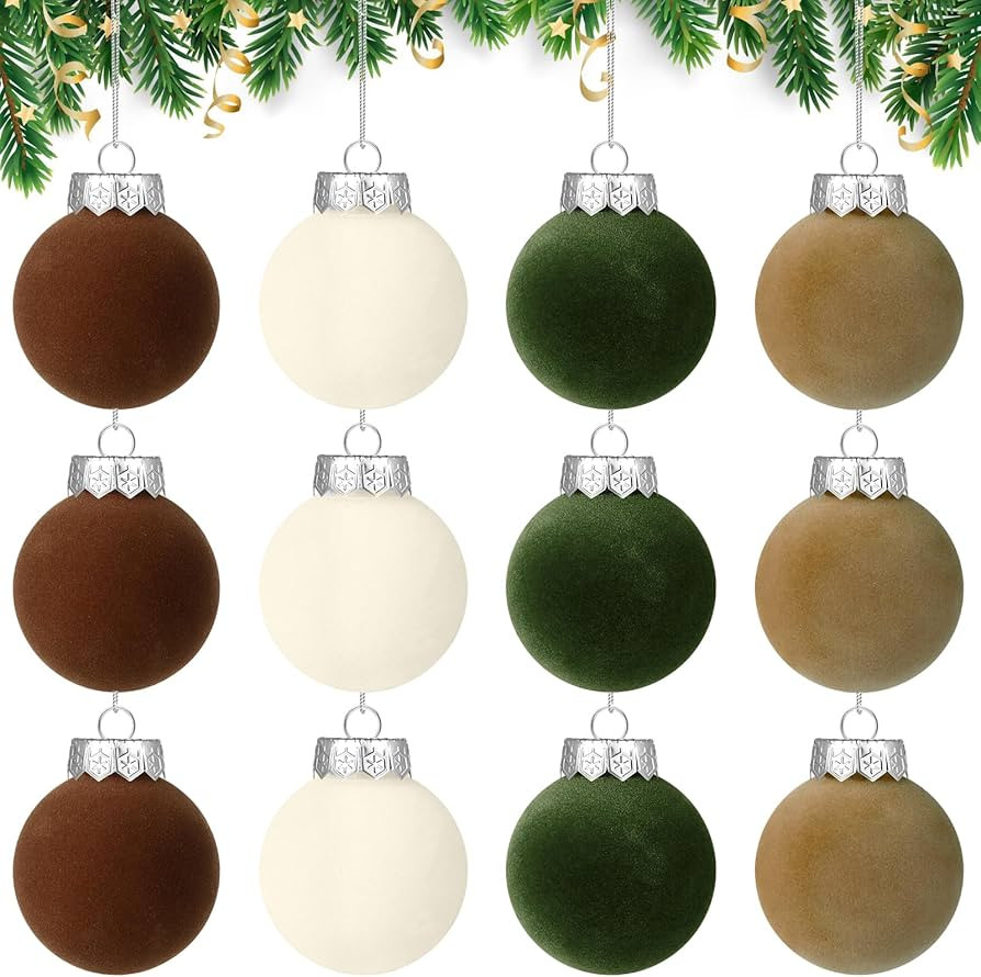 YUJUN 12 PCS Christmas Large Velvet Balls Ornaments 2.36In Shatterproof White Green Tree Hanging ... | Amazon (US)