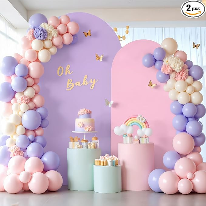 Pink and Purple Photo Arch Backdrop Cover Set of 2 for Baby Shower Party 7.2ft and 6ft Arch Cover... | Amazon (US)
