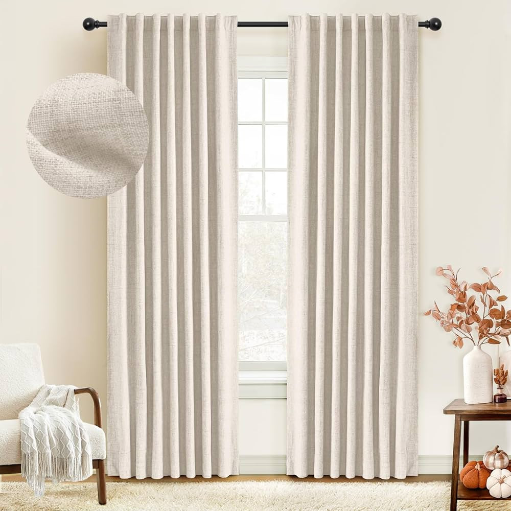 INOVADAY 100% Blackout Cream Curtains 84 Inch Length 2 Panels Set, Linen Blackout Curtains 84 Inc... | Amazon (US)