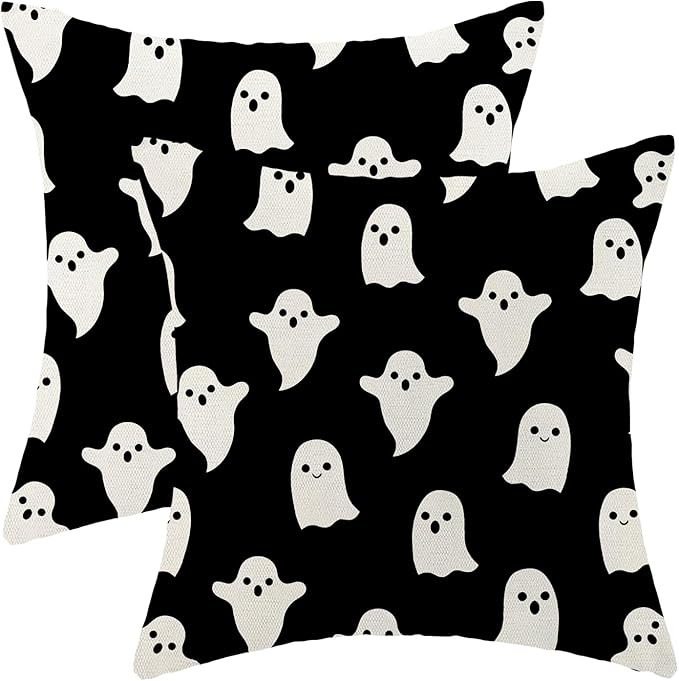 Halloween Decor Pillow Covers 18x18 Set of 2 Black Cute Ghost Throw Pillow Covers Halloween Decor... | Amazon (US)