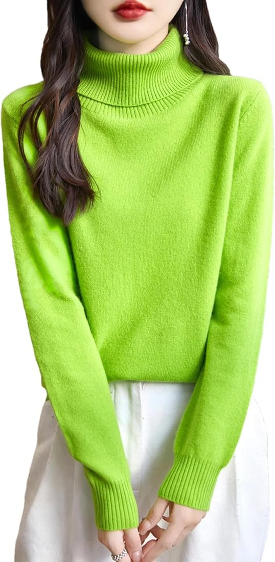 Women's High Neck Bright Colors Wool Pullover Sweaters Long Sleeve Warm Knitted Solid Color Jumpe... | Amazon (US)