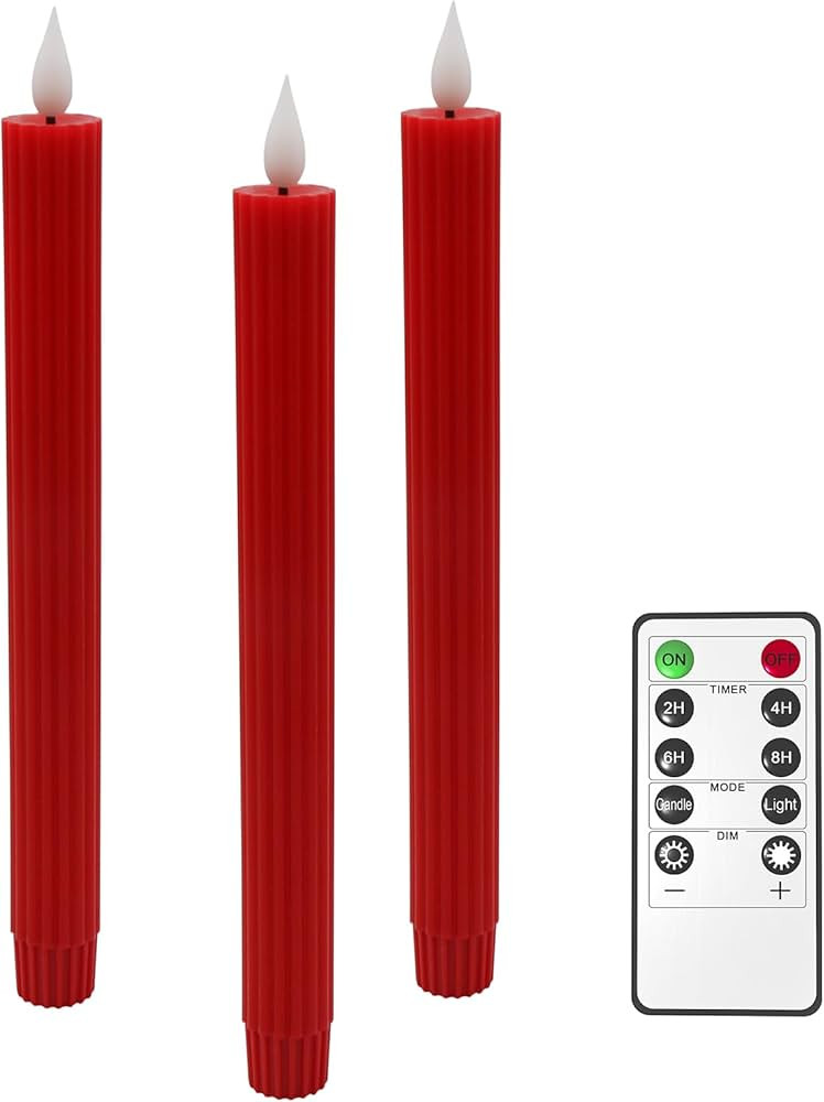 Flameless Candles with Remote Timer, Yme 3pcs Battery Operated Red LED Taper Candles Flickering w... | Amazon (CA)