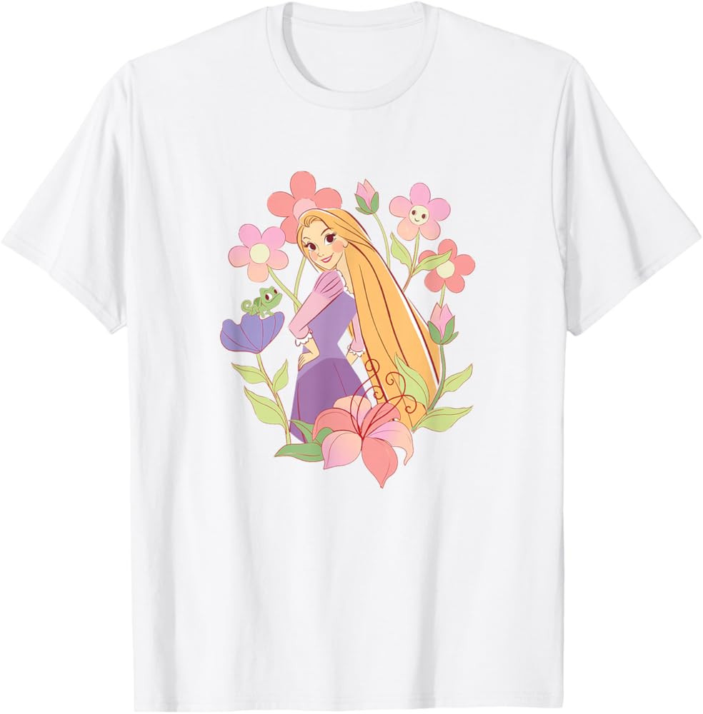 Disney Tangled Rapunzel & Pascal Floral Princess Sketch T-Shirt | Amazon (US)
