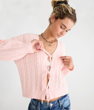 Cable Knit Reversible Tie Cardigan | Aeropostale
