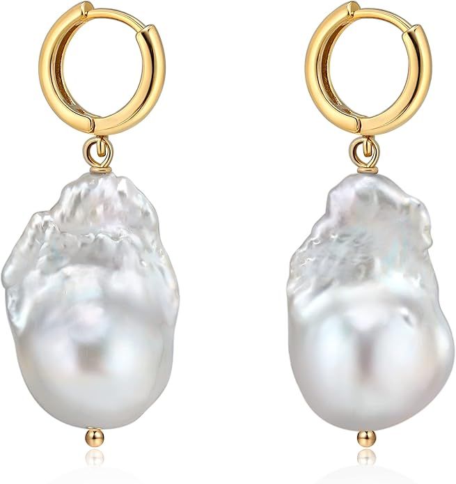 Natural Baroque Pearls Hoop Earrings for Women Handpicked 18-25MM White/Purple Pearls Hoop Earrin... | Amazon (US)