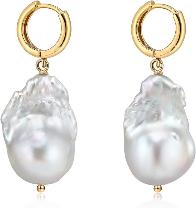 Natural Baroque Pearls Hoop Earrings for Women Handpicked 18-25MM White/Purple Pearls Hoop Earrin... | Amazon (US)