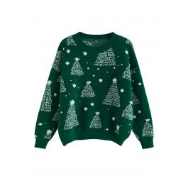 Christmas Tree Pattern Jacquard Knit Sweater in Green | Chicwish