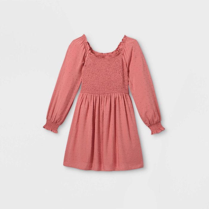 Girls' Square Neck Long Sleeve Smocked Dress - art class™ | Target