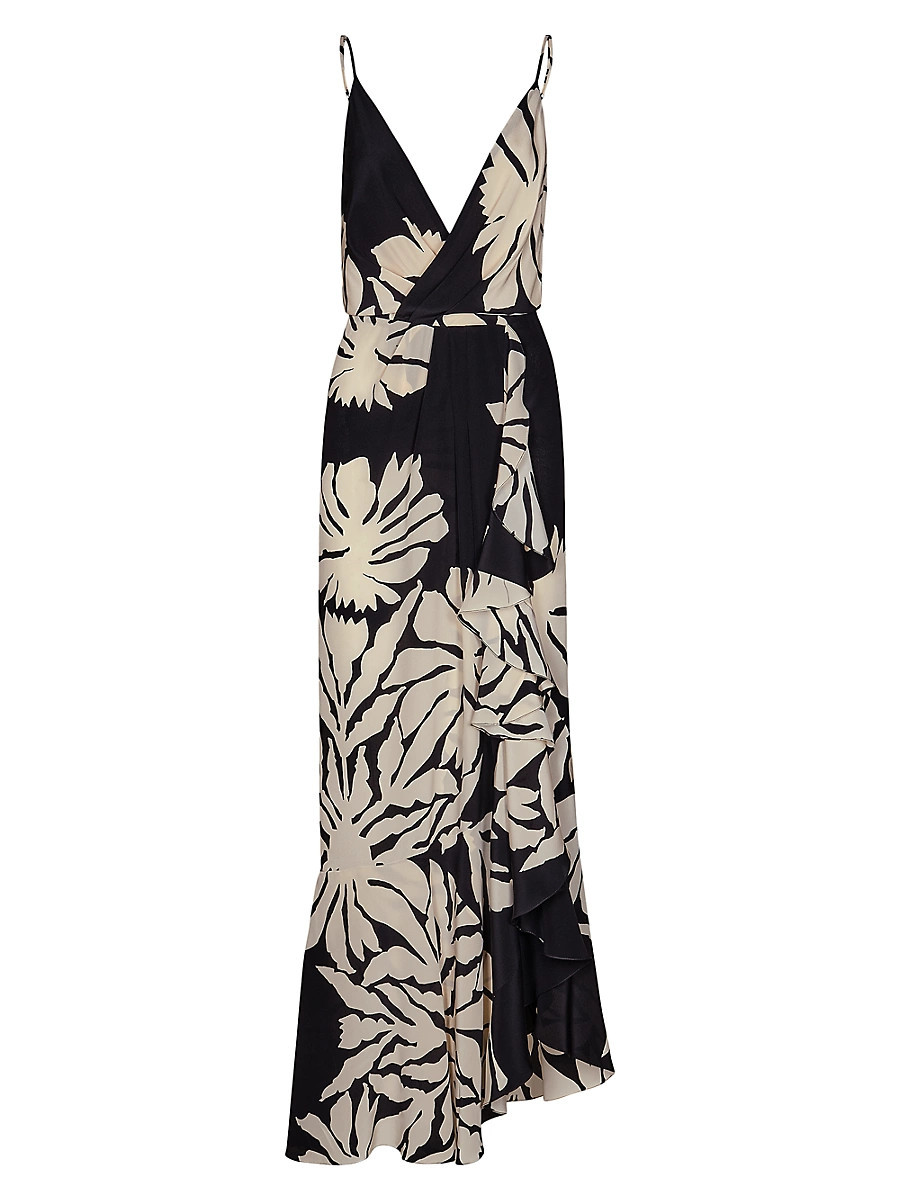 Women's Santa Cruz Two-Piece Tropical Silk Maxi Dress & Scarf Set - Lurex Ecru Gold - Size 10 | Saks Fifth Avenue