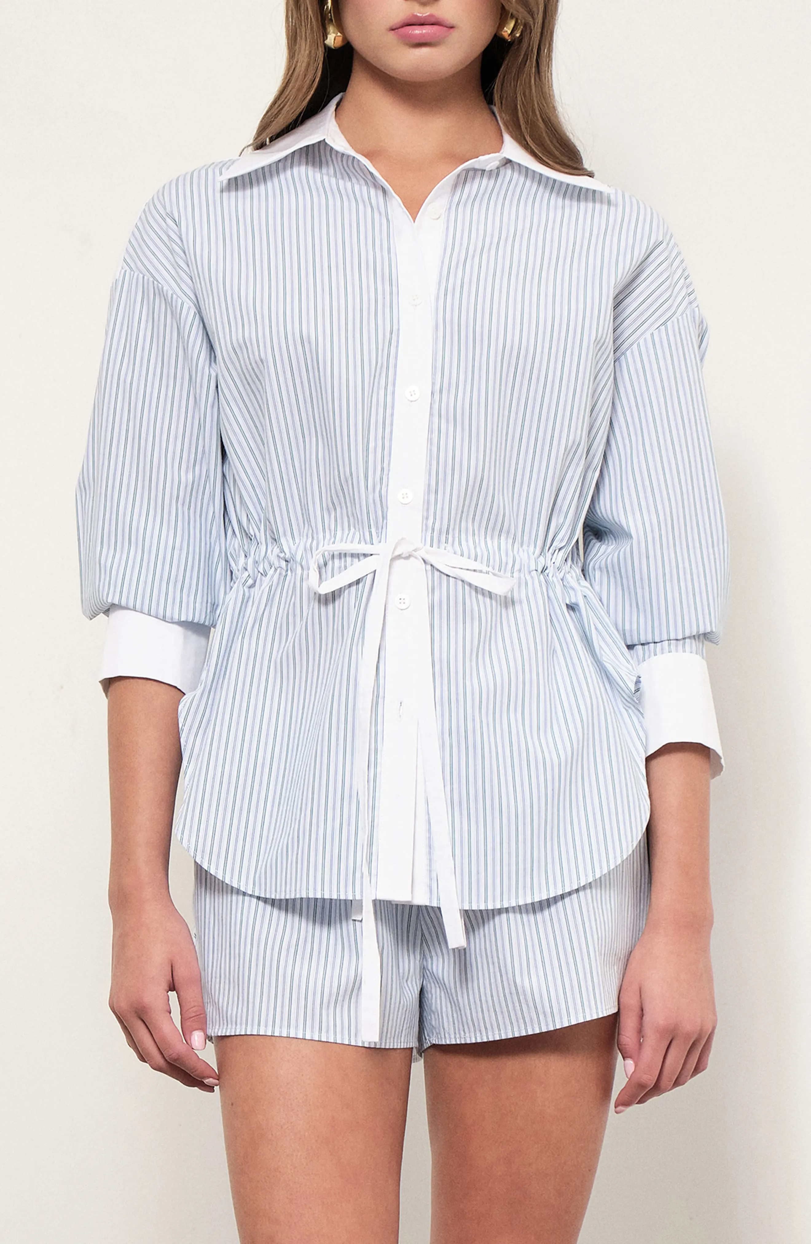 MAUDE CLUB Noa Stripe Tie Waist Button-Up Shirt (Women) | Nordstrom | Nordstrom
