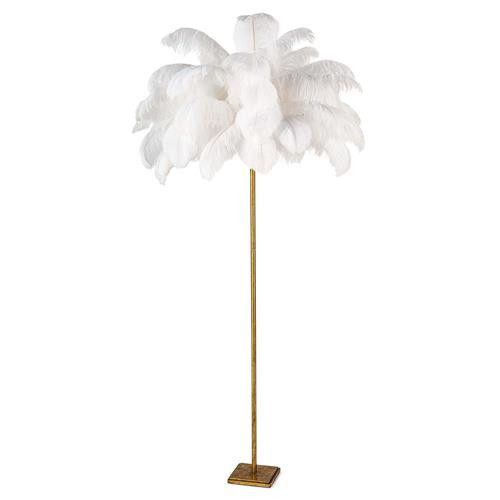 Regina Andrew Josephine Regency White Feather Shade Gold Leaf Base Floor Lamp | Kathy Kuo Home