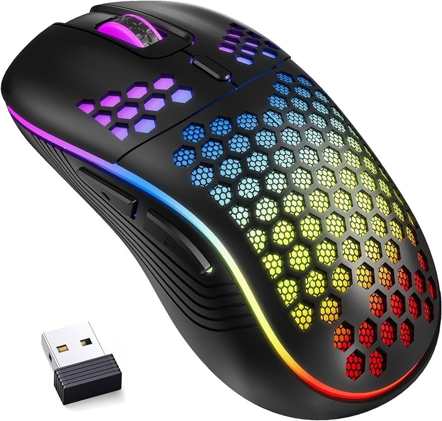 Wireless Gaming Mouse Honeycomb 2.4G USB Cordless Mouse RGB Rechargeable PC Game Mice with 7-Colo... | Amazon (US)