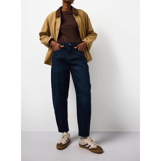 Dark Rinse Barrel Leg Denim Jeans 8S | Tu Clothing
