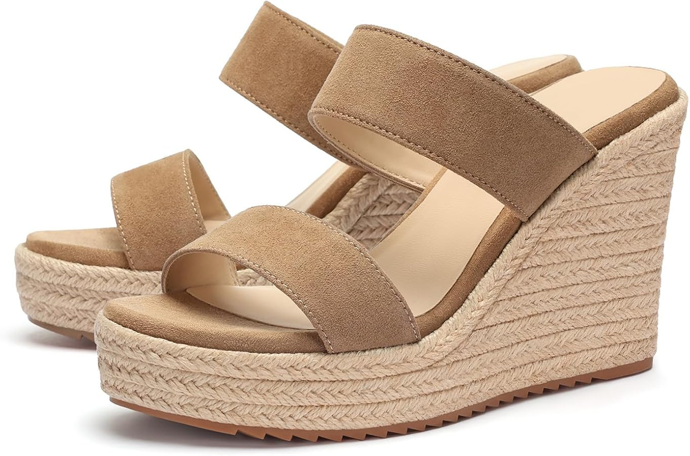 Women's Wedge Sandals Wedges Heels Espadrilles,Slip on Open Toe Platform Summer Shoes,Casual Fash... | Amazon (US)