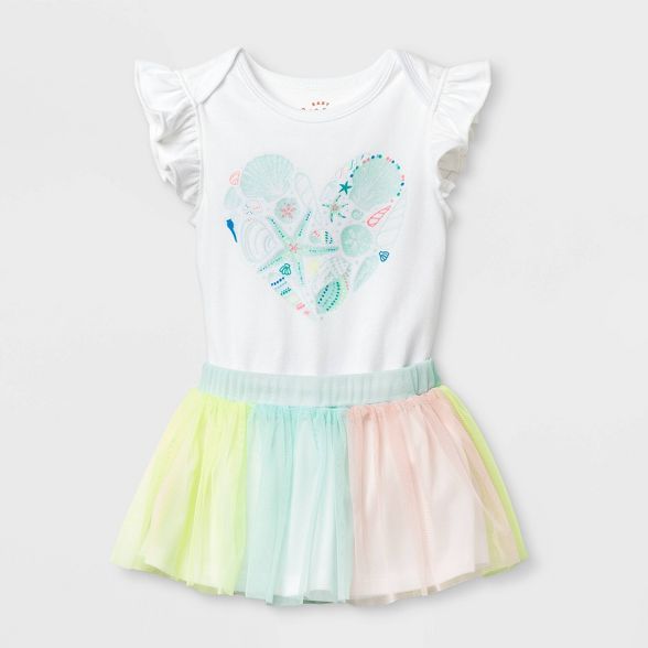Baby Girls' Flutter Sleeve Heart Tutu Top & Bottom Set - Cat & Jack™ Pink | Target