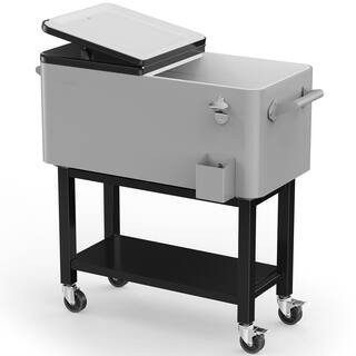 Silver Gray 80 Qt. Double-Tray Rolling Cooler | The Home Depot