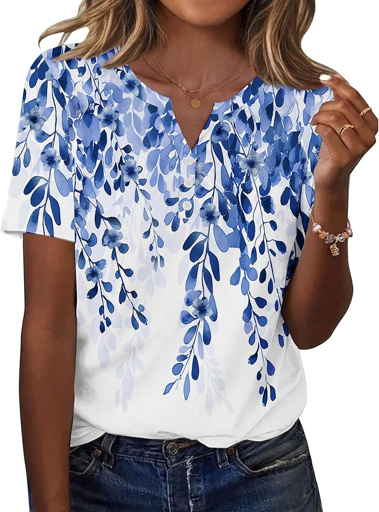 Zeagoo Womens Summer Tops Casual Short Sleeve V Neck Shirts Business Dressy Work Blouses | Amazon (US)