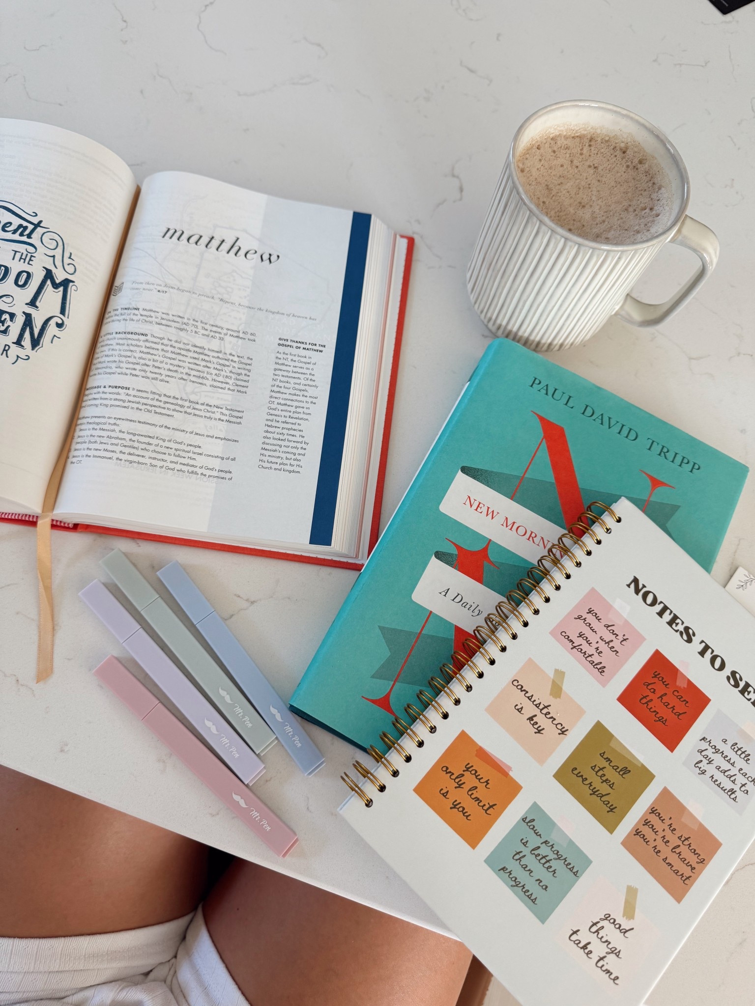 My favorite bible, devotional, notebook & highlighters for bible study 🤍