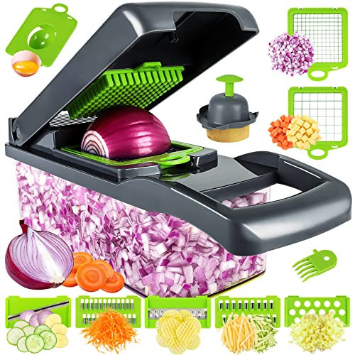 Vegetable Chopper, Pro Onion Chopper, Multifunctional 13 in 1 Food Chopper, Kitchen Vegetable Slicer Dicer Cutter,Veggie Chopper With 8 Blades,Carrot and Garlic Chopper With Container | Amazon (US)