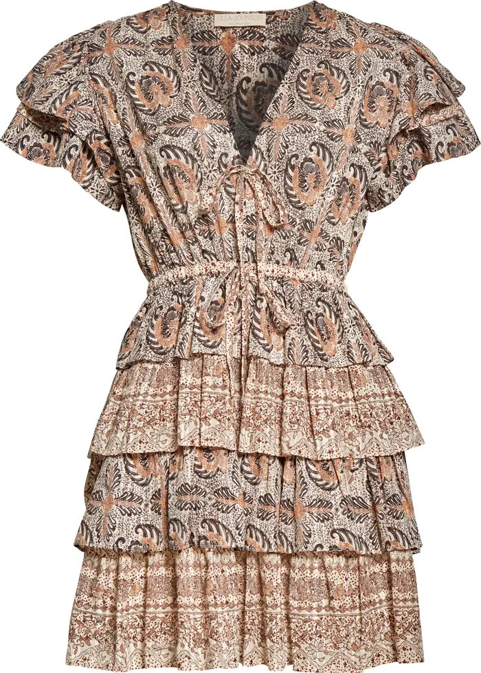 Kaitlyn Tie Waist Floral Tiered Minidress | Nordstrom