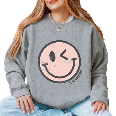 Simply Sage Market S.W.Smiley Pink Smiley Face Grunge Sweatshirt - M - Graphite | Target