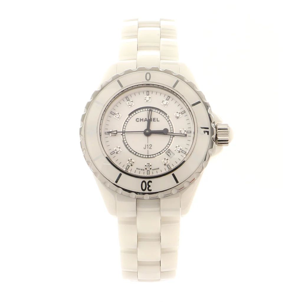 Chanel J12 Quartz Watch Ceramic and Stainless Steel with Diamond Markers 33 1477481 | Rebag