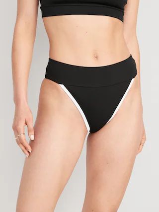 High-Waisted Ribbed French-Cut Bikini Swim Bottoms for Women | Old Navy (US)