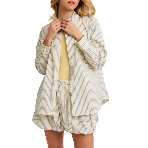 Women's Le Lis Pin Stripe Long Sleeve Button Up Shirt XSmall Cream Green | Scheels