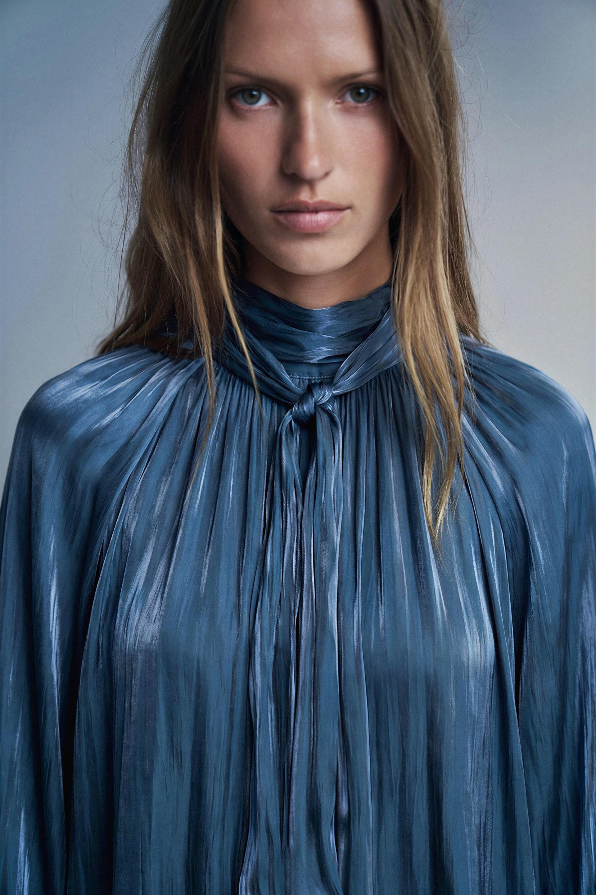 Zara - Satin Bow Blouse - Navy Blue - Xs - Woman | Zara US