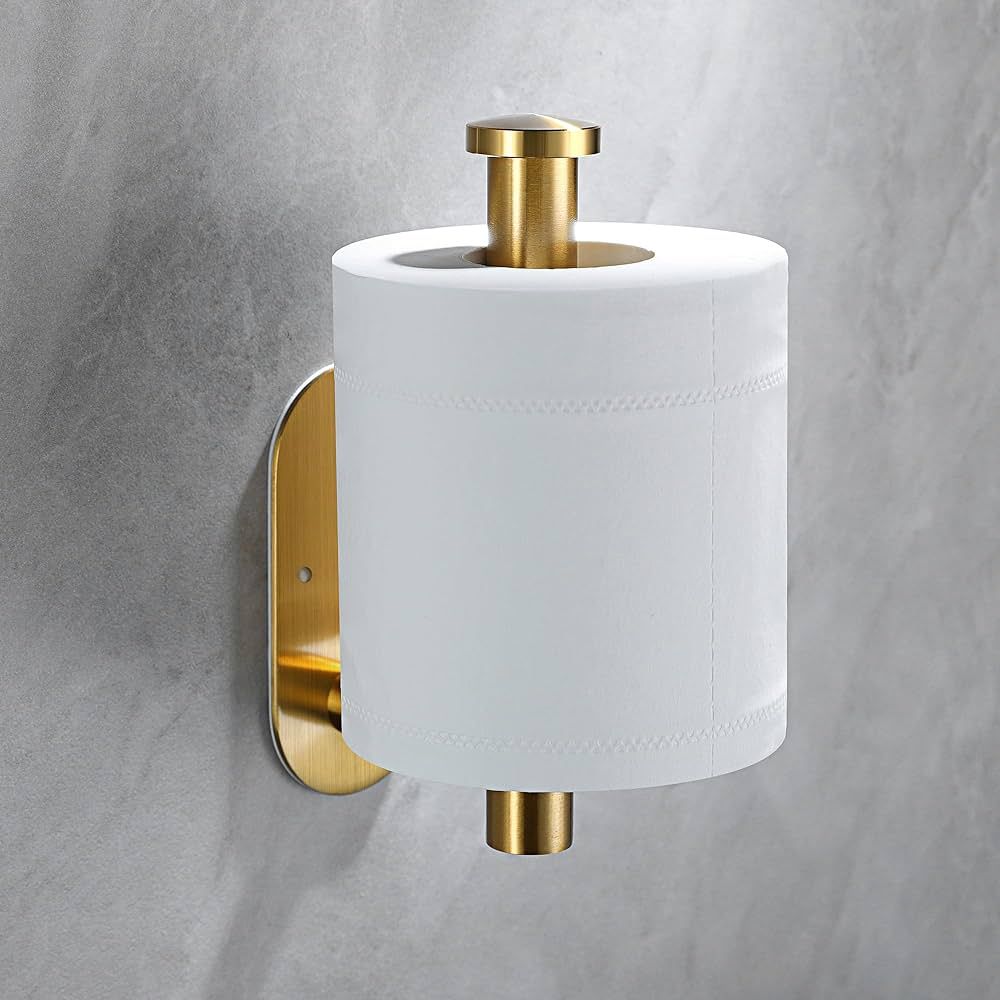 YIGII Adhesive Toilet Paper Holder - Brushed Brass Toilet Roll Holder Stick on Wall for Bathroom,... | Amazon (US)