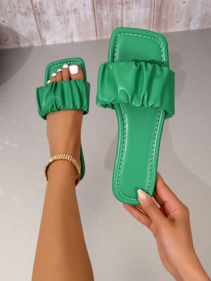 Women Single Band Ruched Design Slide Sandals, Fashionable Outdoor Flat Sandals | SHEIN