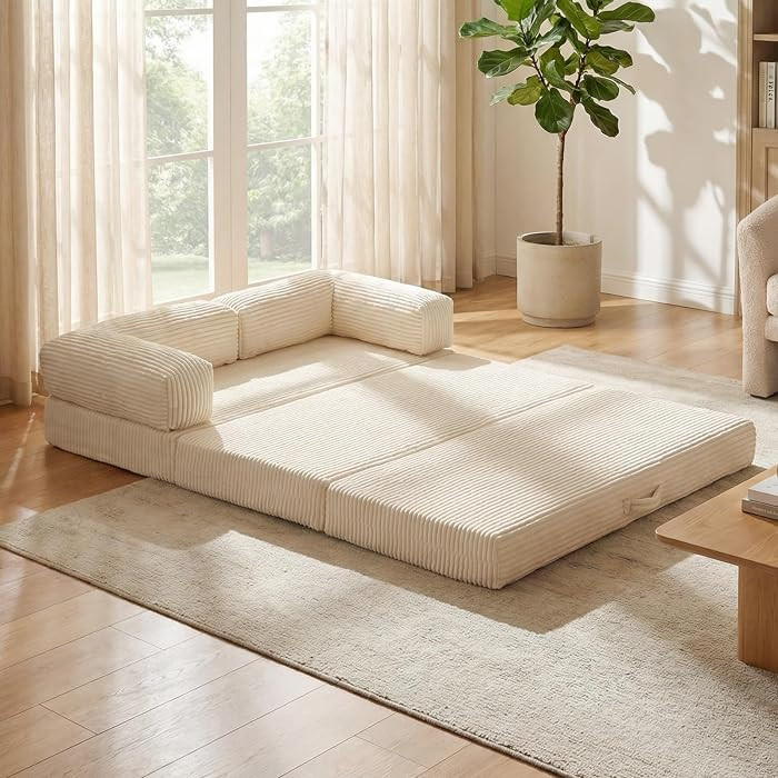 Convertible Sofa Bed, Tri-Fold Foldable Mattress with Removable Arms & Washable Cover, Portable M... | Amazon (US)