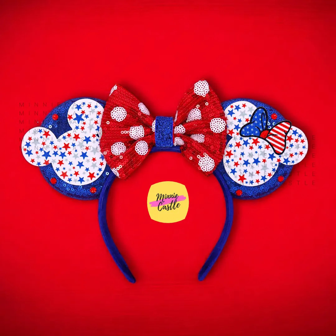USA Patriotic Mouse Ear, 4th of July Mickey Ears, Minnie Ears, Red White Blue American Flag Headb... | Etsy (US)