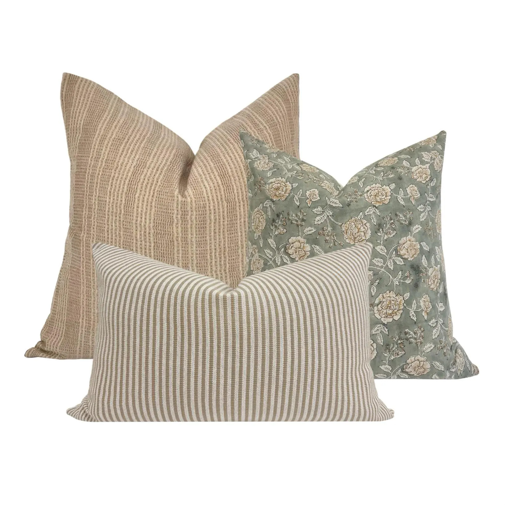PILLOW COMBO || Set Of Three Designer Pillow Covers, Brown Striped Pillow, Floral Linen Pillow, Taupe Striped Pillow, Sofa Combo | Etsy (Global)