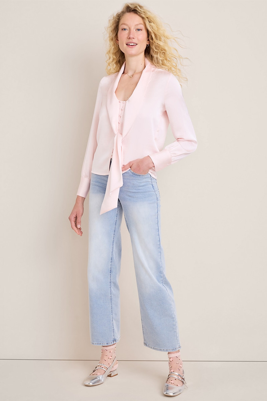 Greta Satin Tie Neck Blouse | Francesca's