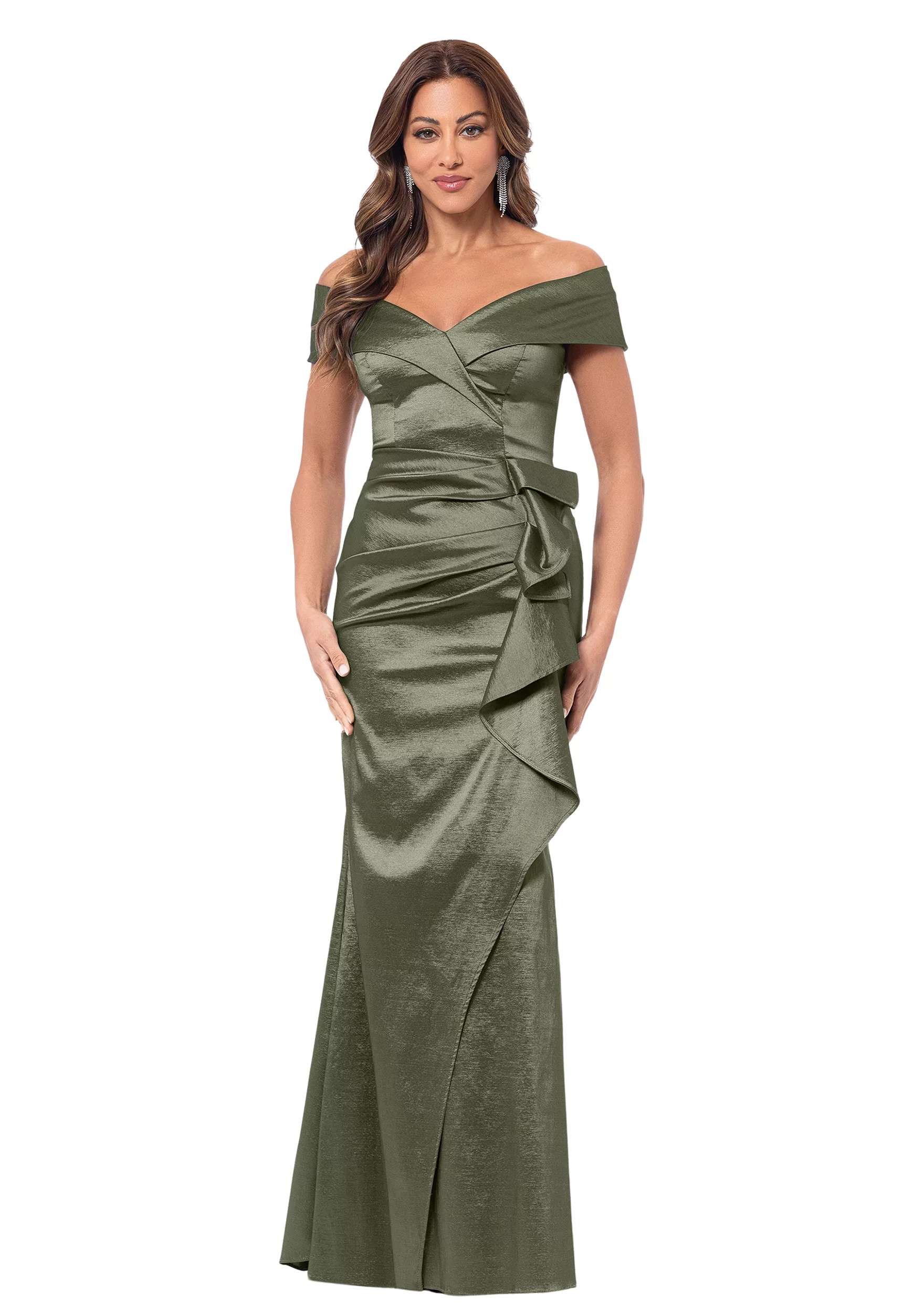 Women's Sleeveless Off the Shoulder Solid Ruffle Gown | Belk
