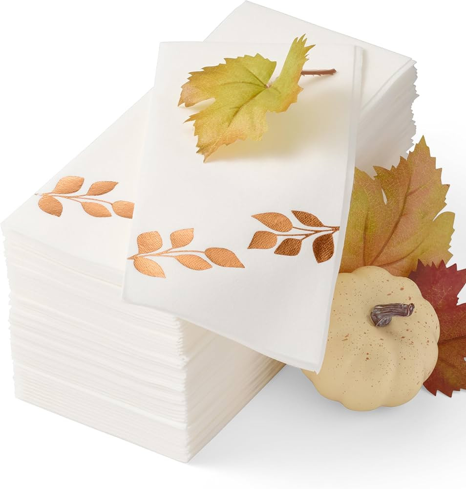 By Madee 50 Pack Thanksgiving Napkins Disposable Metallic Foil Stamped Rose Gold Napkins | Thanks... | Amazon (US)