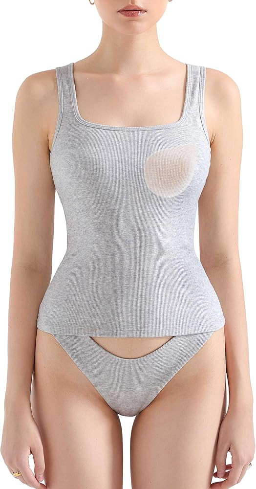 SUUKSESS Women Cotton Rib Squre Neck Tops Sleeveless Summer Padded Basic Tank Top | Amazon (US)