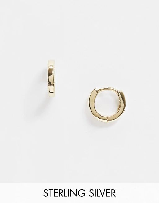 ASOS DESIGN sterling silver with gold plate huggie hinged hoop earrings | ASOS US