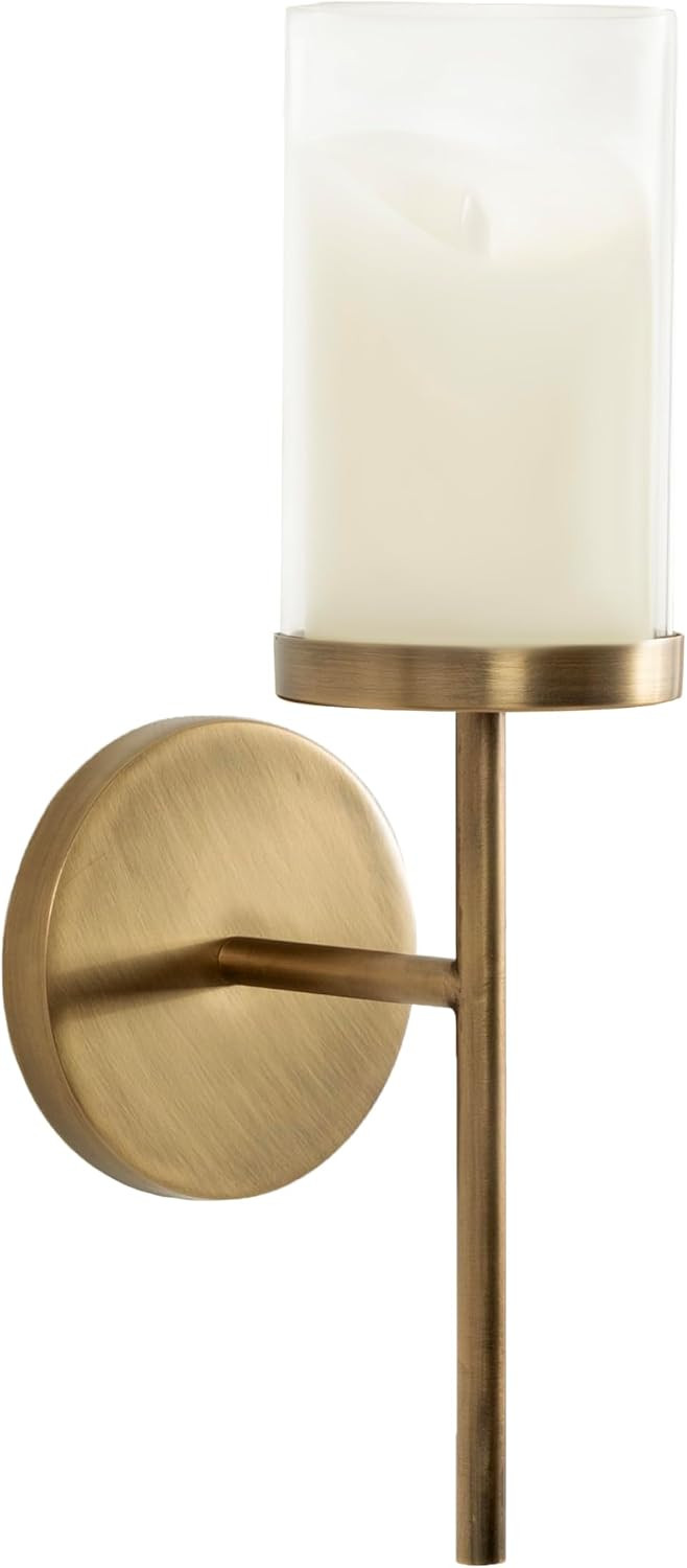 Kate and Laurel Blaise Transitional Metal Wall Sconce, 5 x 6 x 14, Antique Brass, Modern Round Candle Holder with Removable Glass Cylinder for Flameless Candles | Amazon (US)